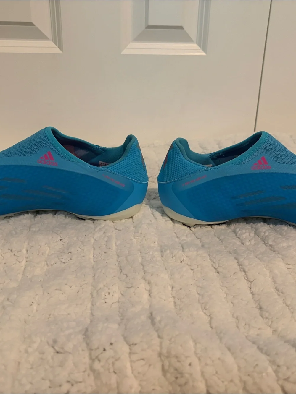 adidas Bright Blue Slip-On Soccer/Cleat Trainers with Pink Accents